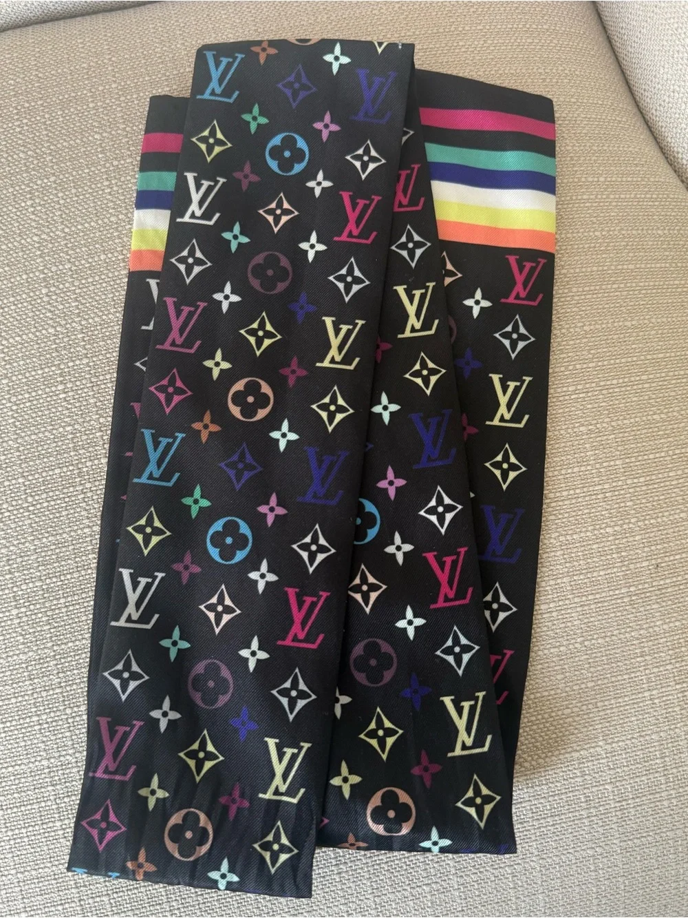 LOUIS VUITTON Vintage LV Multicolor Monogram Logo Bandeau Scarf 105183
